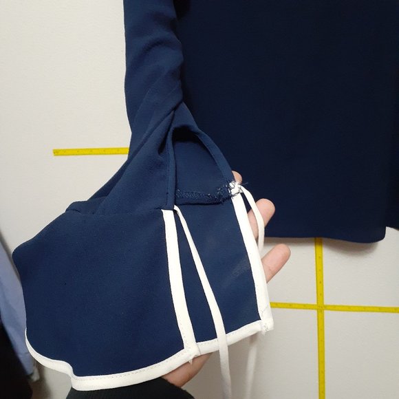 Navy Bell Sleeve Ruffle Long Sleeve Blouse Small - Picture 3 of 11